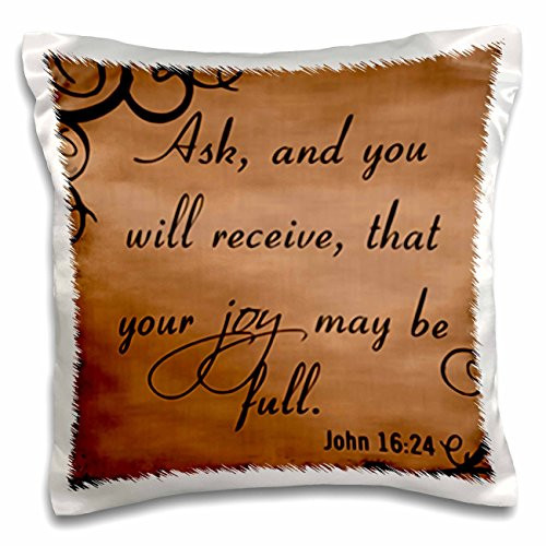 3D Rose Verse John 16-24 Brown Background Bible Christian Inspirational Saying Design Pillowcase 16 x 16