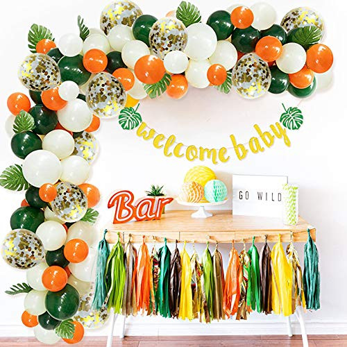 Jungle Safari Theme Baby Shower Decorations 135pcs - Banner Balloon Garland Arch Kit Tropical Leaves Colorful Balloons Balloon Strip Green Animal Theme Birthday Party Decorations BoysGirls Party Jungle Safari Theme Baby Shower Decorations 135pcs - Banner Balloon Garland Arch Kit Tropical Leaves Colorful Balloons Balloon Strip Green Animal Theme Birthday Party Decorations BoysGirls Party