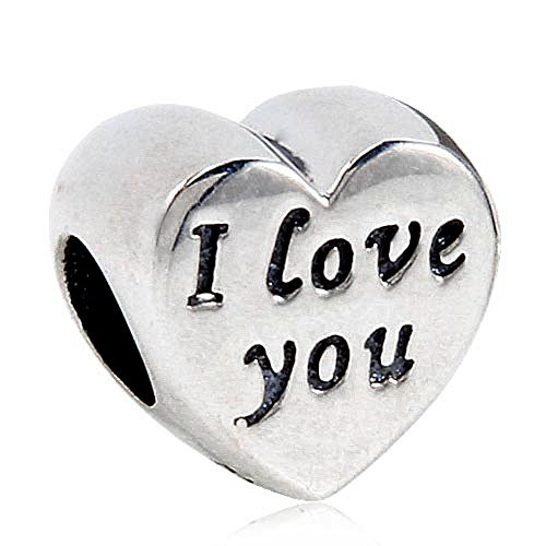 Heart Bead Charm 925 Sterling Silver LetterI love you Beads Charm fit for Women Charms Bracelets