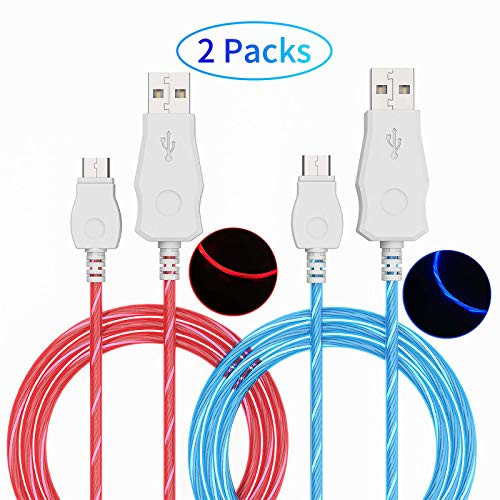 PS4 Controller Charger Charging Cable 2 Pack Flowing LED Long Micro USB 2_0 High Speed Data Sync Cord Compatible for Playstaion 4 PS4 SlimPro Xbox One SX Controller Android Phones