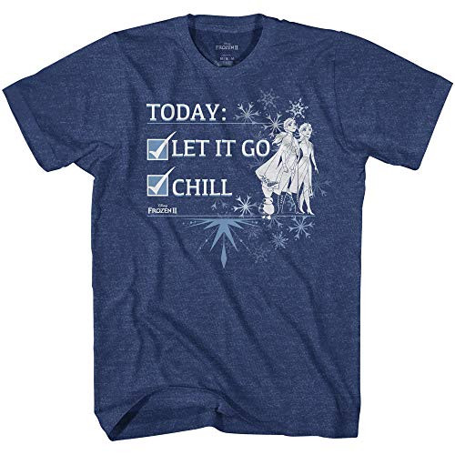 Disney Frozen 2 Let it Go and Chill Anna Elsa Adult Graphic T-ShirtHeather NavySmall