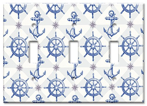 Art Plates brand - Triple Gang Toggle SwitchWall Plate - Nautical