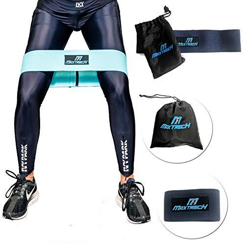 MAXTRECH Professional Resistance Bands for Legs and Butt Fabric WomenMen Stretch Exercise Loops Thick Wide Non-Slip Gym Bootie Band for Squat Glute Hip Thigh Workout Training Medium Blue