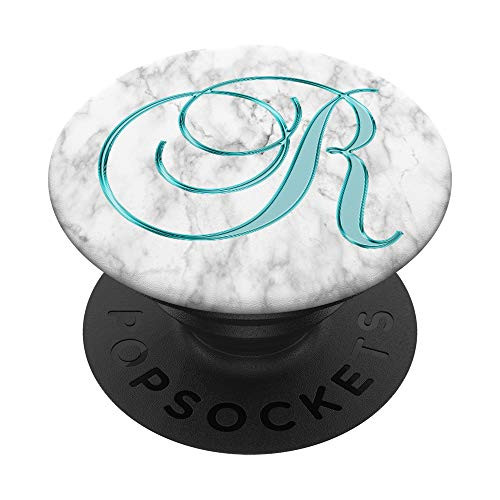 R Teal Turquoise White Grey Abstract Monogram Initial Letter PopSockets Grip and Stand for Phones and Tablets