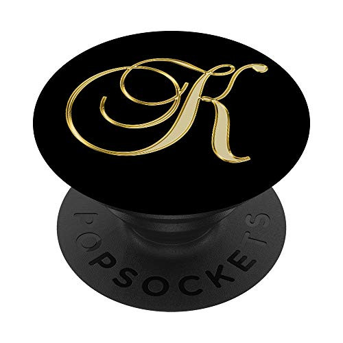 K Yellow Black Initial Monogram Capital Letter Name PopSockets Grip and Stand for Phones and Tablets