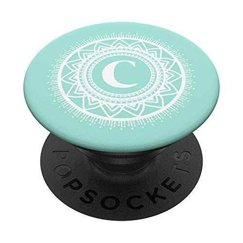 Teal Turquoise Boho Mandala Monogram Initial Letter C Name PopSockets PopGrip Swappable Grip for Phones  and  Tablets