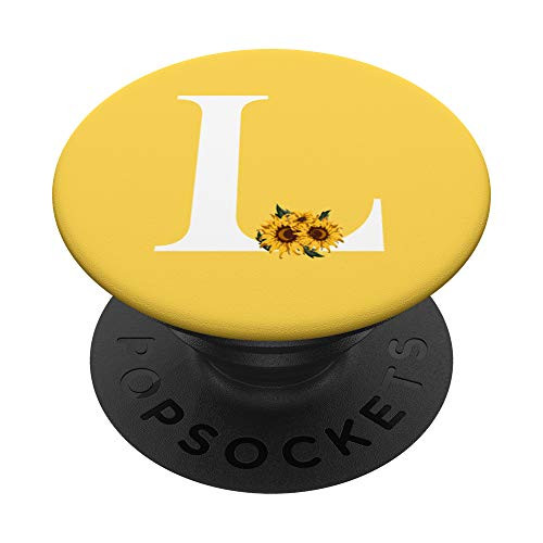 White Mustard Yellow Monogram Letter L Initial Sunflower PopSockets PopGrip Swappable Grip for Phones  and  Tablets