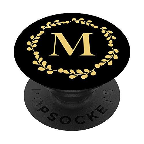 Sunflower Yellow Black Eucalyptus Monogram Letter M Initial PopSockets PopGrip Swappable Grip for Phones  and  Tablets