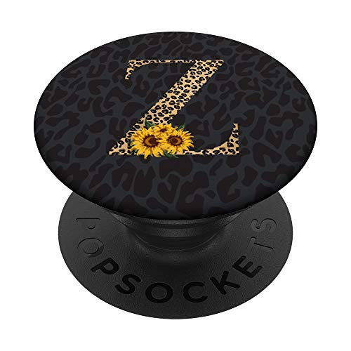 Leopard Cheetah Animal Print Sunflower Monogram Letter Z PopSockets PopGrip Swappable Grip for Phones  and  Tablets