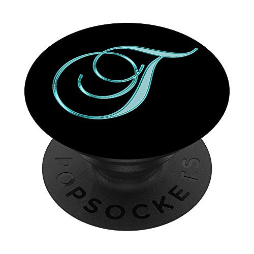 T Teal Black Turquoise Monogram Initial Capital Letter Name PopSockets Grip and Stand for Phones and Tablets