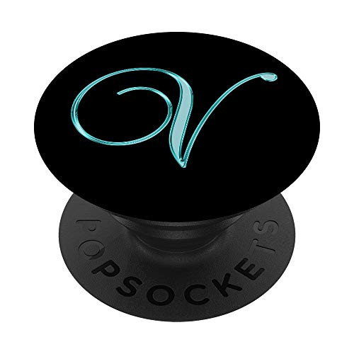 V Teal Black Turquoise Monogram Initial Capital Letter Name PopSockets PopGrip Swappable Grip for Phones  and  Tablets