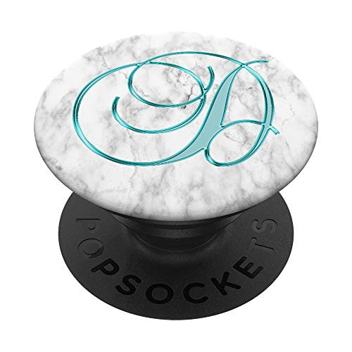 D Teal Turquoise White Grey Abstract Monogram Initial Letter PopSockets Grip and Stand for Phones and Tablets