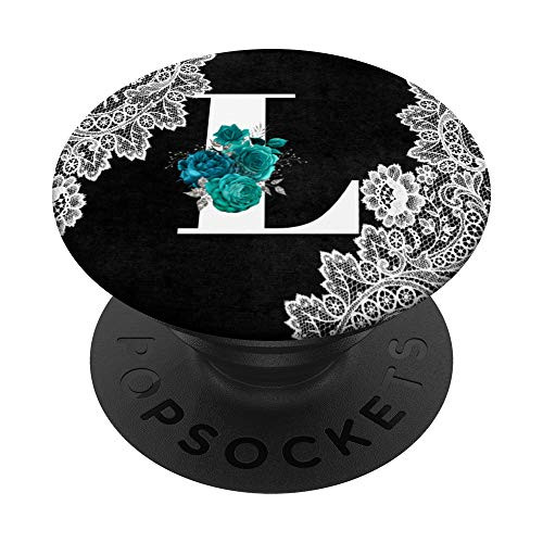Cute Monogram Letter L Initial - Blue Turquoise Floral Lace PopSockets PopGrip Swappable Grip for Phones  and  Tablets