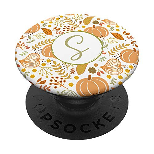 Cute Pumpkin Fall Time Pattern - Monogram Initial Letter S PopSockets Grip and Stand for Phones and Tablets