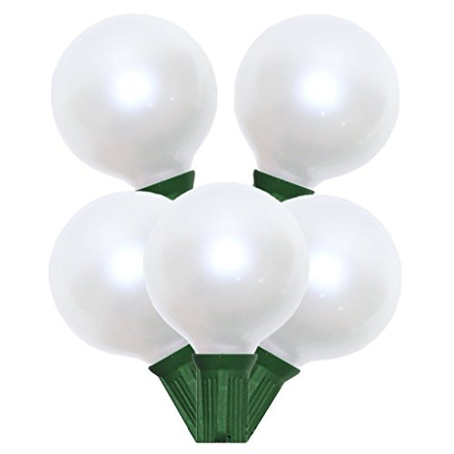 Vickerman 15 Light Pearl White set of G50 Bulbs for E12 Socket on Green Wire
