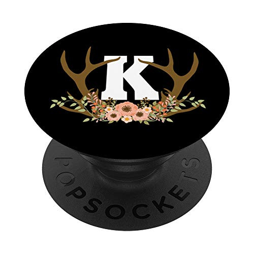 Monogram Floral Deer Antlers Rustic Letter K PopSockets PopGrip Swappable Grip for Phones  and  Tablets