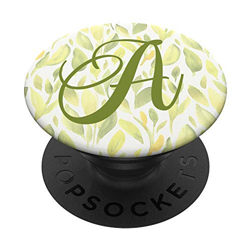 Green A Letter Botanical Monogram Gift Cute Leafy Alphabet PopSockets PopGrip Swappable Grip for Phones  and  Tablets
