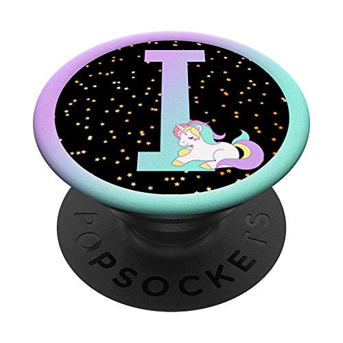 Unicorn Letter I Initial Monogram Gift PopSockets PopGrip Swappable Grip for Phones  and  Tablets