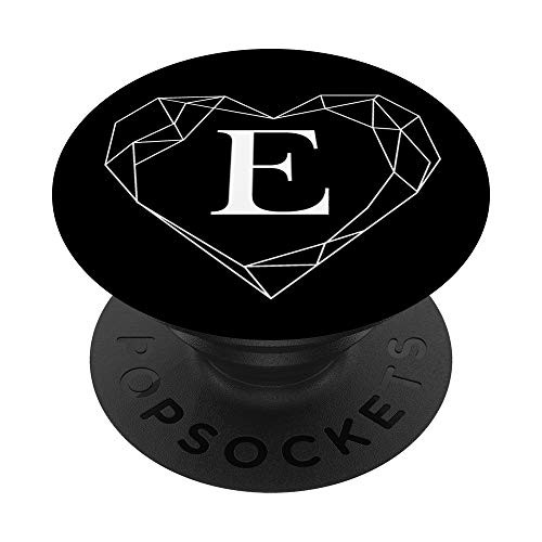Black White Monogram Letter E Initial Heart Shape Design PopSockets PopGrip Swappable Grip for Phones  and  Tablets