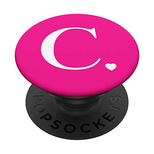 Hot Pink White Monogram Letter C Initial Heart Design PopSockets PopGrip Swappable Grip for Phones  and  Tablets
