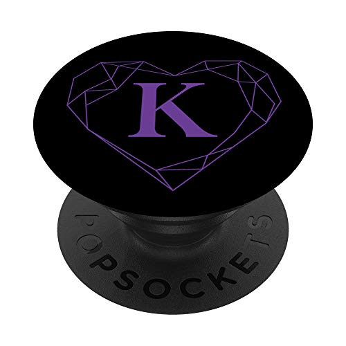 Black Purple Monogram Letter K Initial Heart Design PopSockets PopGrip Swappable Grip for Phones  and  Tablets