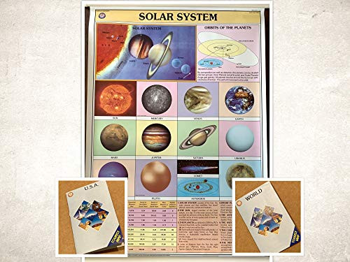 Set of 3 Posters The Solar System Poster Chart Big Foldable World map Big Foldable USA map_- Tear-Resistant Educational Poster Big Size 39 x 27 Inches Roll-up Poster Chart