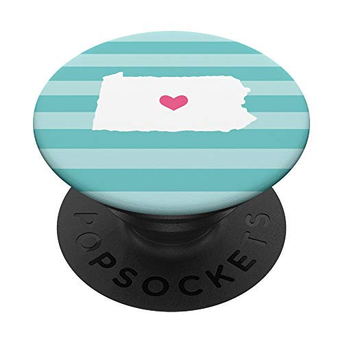 Pennsylvania Heart - Cute Pink  and  Aqua Home State Map PopSockets Grip and Stand for Phones and Tablets