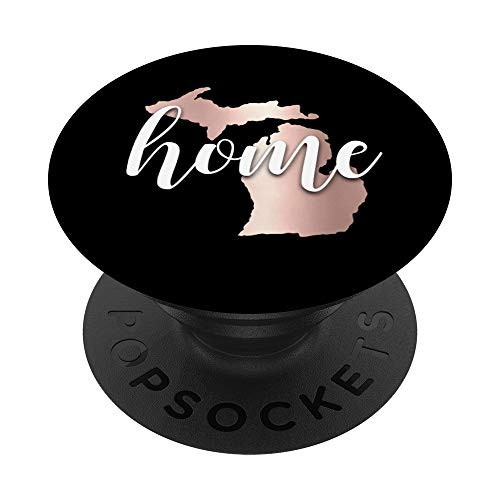 Michigan Home State - Elegant Blush Rose Pink  and  Black PopSockets Grip and Stand for Phones and Tablets