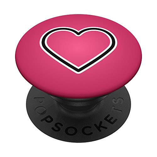 White Black Heart Outline on Pink Minimalist Simple Design PopSockets PopGrip Swappable Grip for Phones  and  Tablets