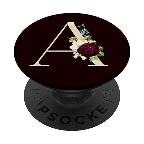 Monogram Initial Letter A - Vintage Floral Monogram PopSockets Grip and Stand for Phones and Tablets