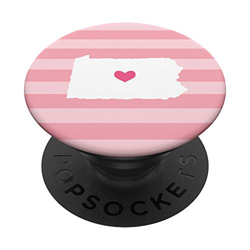 Pennsylvania Heart - Cute Blush Pink Stripe Home State Map PopSockets PopGrip Swappable Grip for Phones  and  Tablets