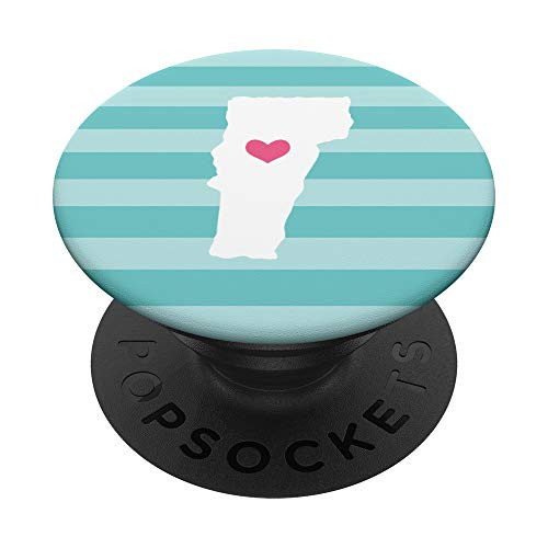 Vermont Heart - Cute Pink  and  Aqua Home State Map PopSockets Grip and Stand for Phones and Tablets