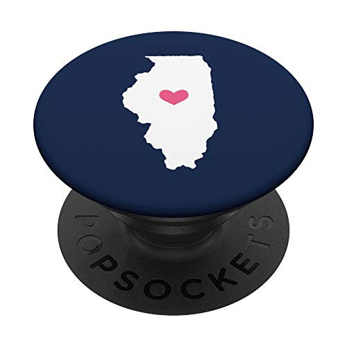 Illinois Heart - Cute Pink  and  Navy Home State Map PopSockets Grip and Stand for Phones and Tablets