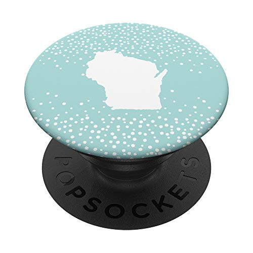 Cute Home State Wisconsin Map Silhouette - Mint Polka Dot PopSockets Grip and Stand for Phones and Tablets