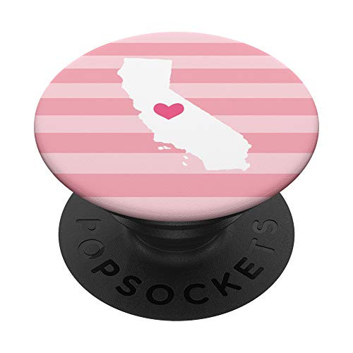 California Heart - Cute Blush Pink Stripe Home State Map PopSockets Grip and Stand for Phones and Tablets