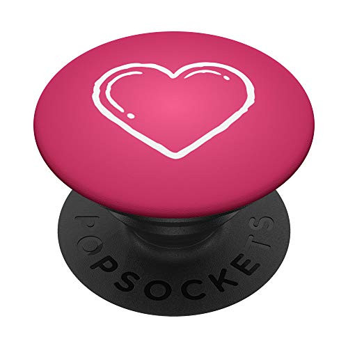 White Heart Outline on Pink Minimalist Simple Design PopSockets PopGrip Swappable Grip for Phones  and  Tablets