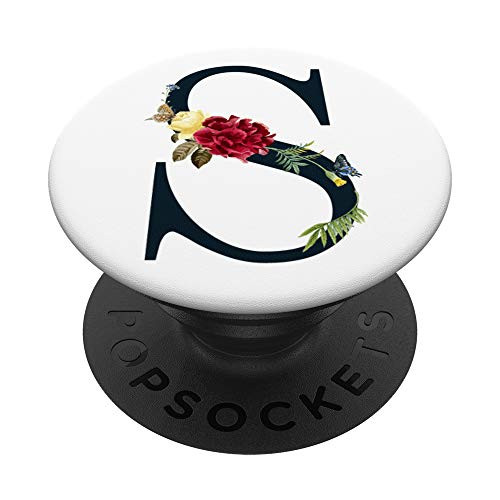Letter S Floral Monogram Initial PopSockets PopGrip Swappable Grip for Phones  and  Tablets