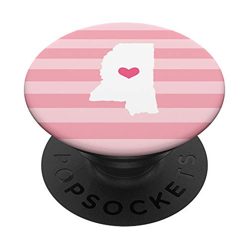 Mississippi Heart - Cute Blush Pink Stripe Home State Map PopSockets Grip and Stand for Phones and Tablets