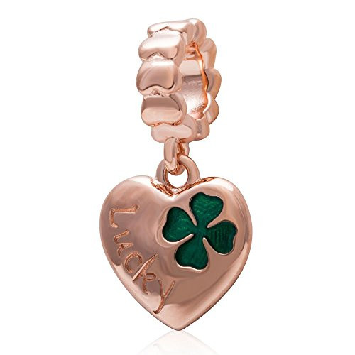 Lucky Clover Dangle Charm 925 Sterling Silver Bead Plated Rose Gold Clover Beads fit DIY Charms Bracelets Lucky Clover Dangle Charm 925 Sterling Silver Bead Plated Rose Gold Clover Beads fit DIY Charms Bracelets