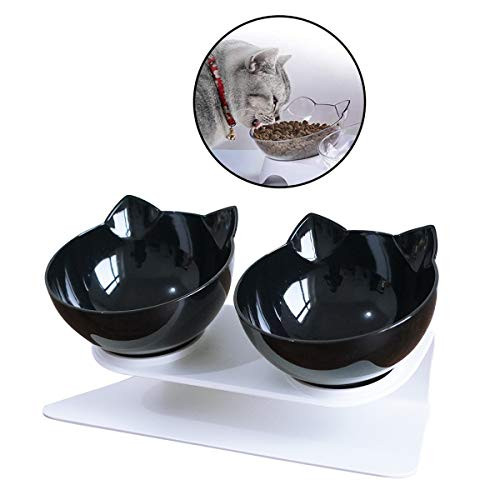 ODOLDI Cat Bowls15°Tilted Cat Food Bowl Double Cat Dishes Cat Feeder Cat Feeding Bowl Raised with Stand Cat Food Water Bowl for Cats and Small Dog Black ODOLDI Cat Bowls15°Tilted Cat Food Bowl Double Cat Dishes Cat Feeder Cat Feeding Bowl Raised with Stand Cat Food Water Bowl for Cats and Small Dog Black