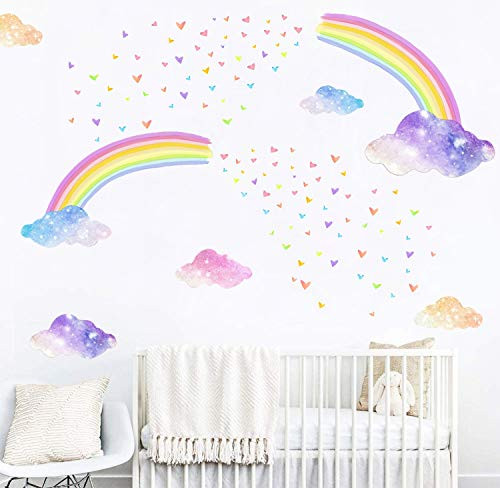 KAIN Rainbow Cloud Wall Decal Colorful Rainbow Wall Decals for Girls Bedroom Rainbow Heart Wall Stickers Clouds Nursery Decor