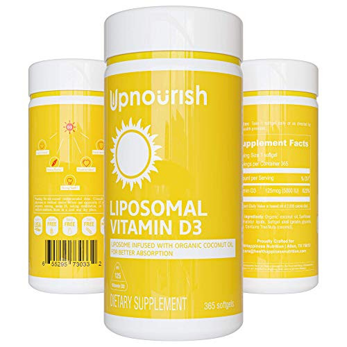 Liposomal Vitamin D3 5000 IU Softgels - 365 ct 1 Year Supply - High Potency Vitamin D Supplements with Organic Coconut Oil - Support Bone Dental Heart Mood  and  Immune Health - Non GMO Gluten Free