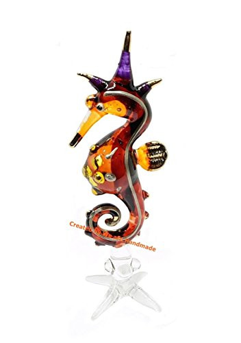 Handmade Mini Brown and Orange Sea Horse Art Art Glass Blown Sea Animal Figurine - Model Y2017