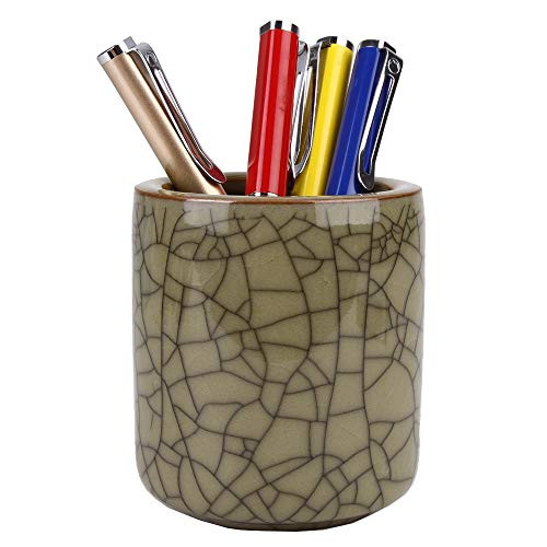 Amoysanli Pencil and Pen Holder for Desk Ceramic Desk Pen Holder Cup Desk Organizer and Makeup Brush Holder Cup for Office School and Home BeigeWire
