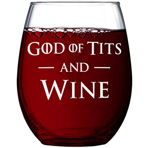 Game of  Tits and Wine  Thrones Premium 15oz Stemless Wine Glass  and  Gift Box Stemless Wine