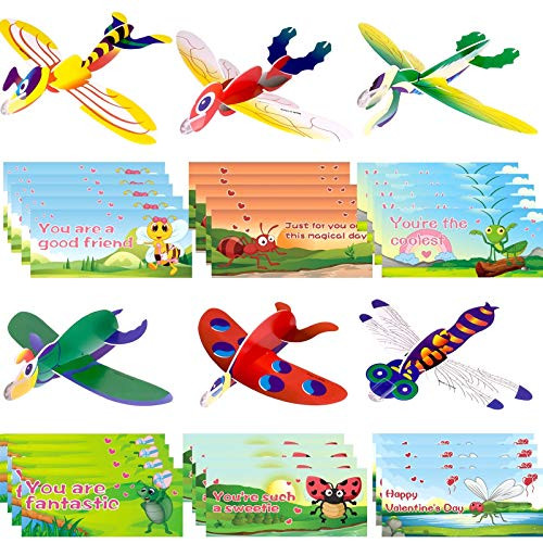 MAOYUE 30 Pack Valentines Cards for Kids Valentines Gifts Valentines Class Gifts with Foam Airplanes Valentines Exchange Cards for Classroom Valentines Airplanes Cards Kids Party Favors