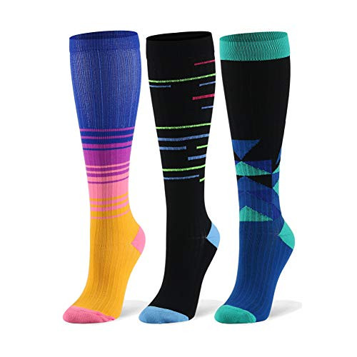 Compression Socks for Women  and  Men - 20-30mmHg 3 Pairs Compression Stockings for Nurse Pregnancy Travel