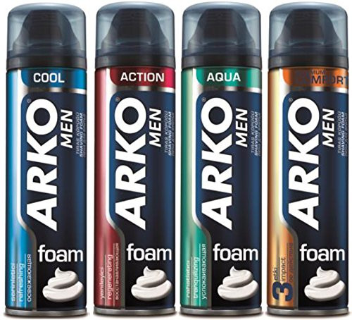 Arko Shaving Foam Variety Pack, Action/Aqua/Cool, 4 Count