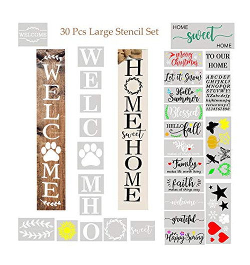 30Pcs Large Welcome Stencil for Painting on Wood- Reusable Home Porch Stencils Signs Letters and Front Door Vertical Alphabet Set- Farmhouse Wall Home Decorations Letter Stencils for Signs 30Pcs Large Welcome Stencil for Painting on Wood- Reusable Home Porch Stencils Signs Letters and Front Door Vertical Alphabet Set- Farmhouse Wall Home Decorations Letter Stencils for Signs
