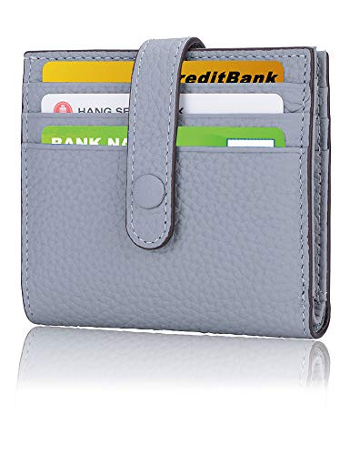 Leather Credit Card Wallet for Women RFID Blocking Slim Wallet Card Holder Wallets with Snap Minimalist Front Pocket for Women Blue Pebble Leather